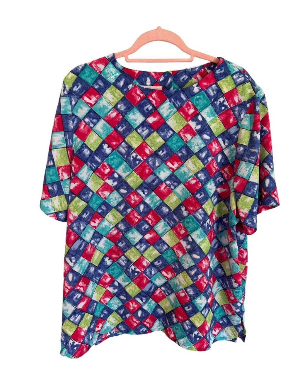 Vintage Alfred Dunner Short Sleeve Blouse Geometric Rainbow Shirt Top 18